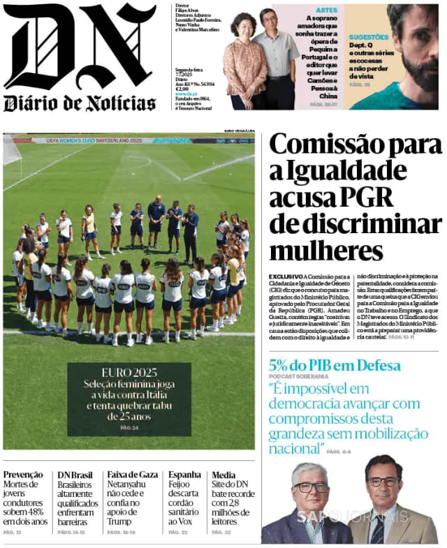 Capa jornal Diário de Notícias 2025-07-07