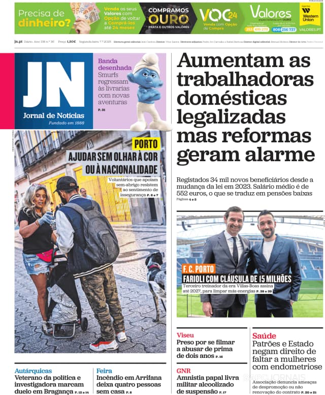 Capa jornal Jornal de Notícias 2025-07-07