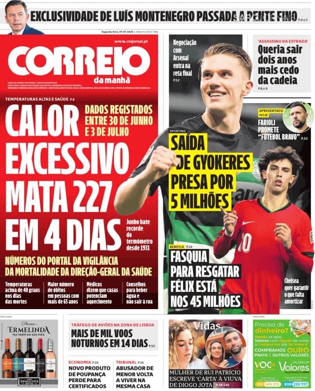Capa jornal Correio da Manhã 2025-07-07