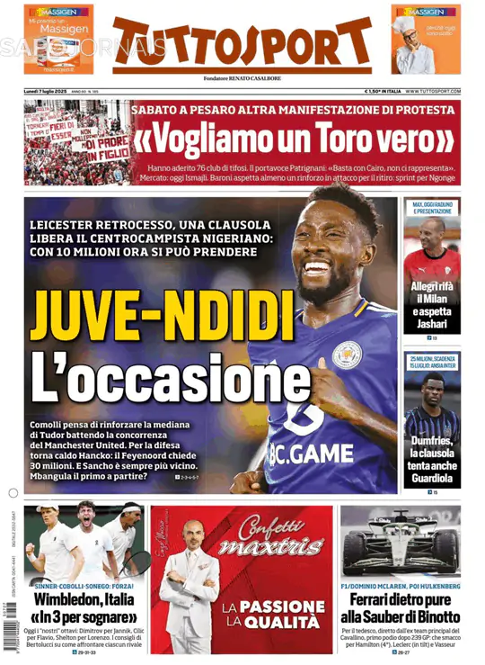 Capa jornal Tuttosport 2025-07-07