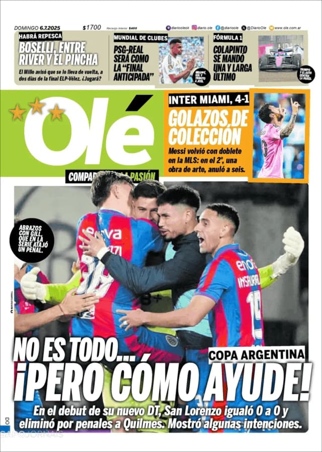 Capa jornal Olé 2025-07-07