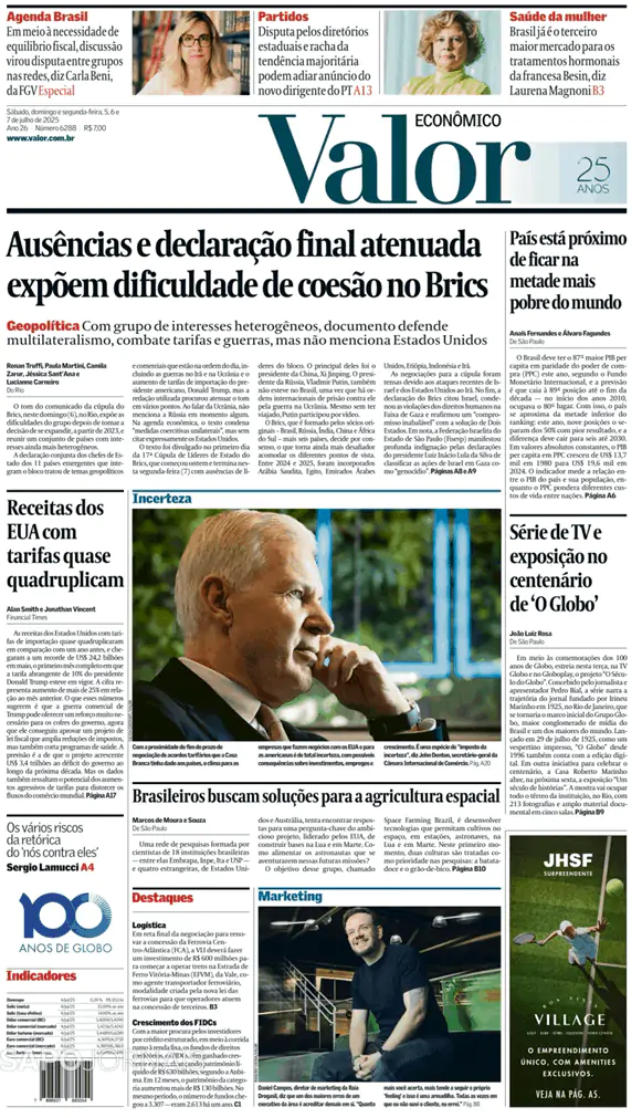 Capa jornal Valor Econômico 2025-07-07