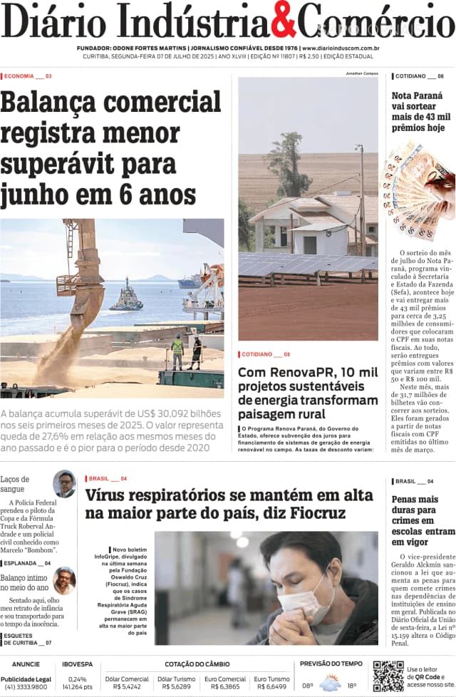 Capa jornal Diário Indústria & Comércio 2025-07-07