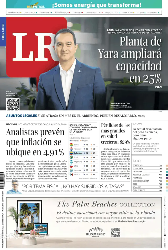Capa jornal La Republica 2025-07-07
