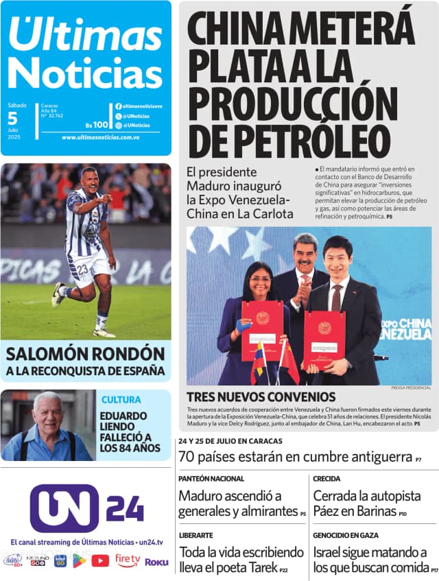 Capa jornal Últimas Noticias 2025-07-05