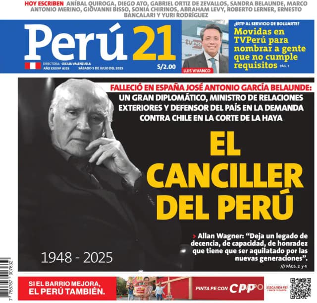 Capa jornal Perú 21 2025-07-05