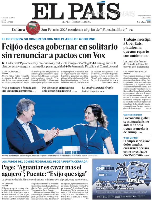 Capa jornal El País 2025-07-07