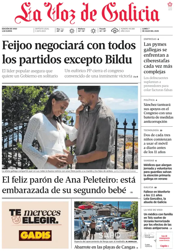 Capa jornal La Voz de Galicia 2025-07-07
