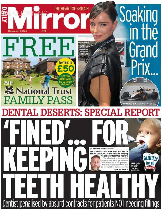 Capa jornal Daily Mirror 2025-07-07