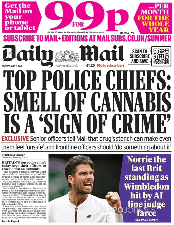Capa jornal Daily Mail 2025-07-07