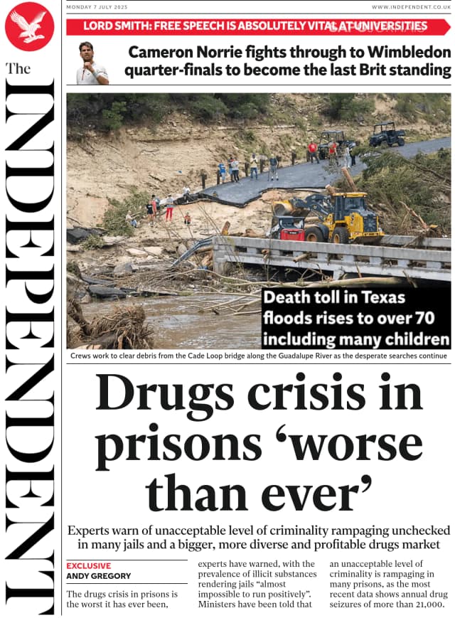 Capa jornal The Independent 2025-07-07
