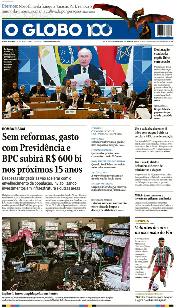 Capa jornal O Globo 2025-07-07