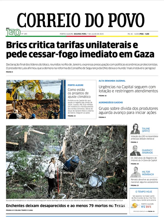 Capa jornal Correio do Povo 2025-07-07