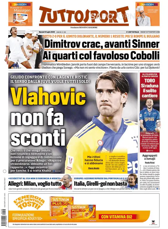 Capa jornal Tuttosport 2025-07-08