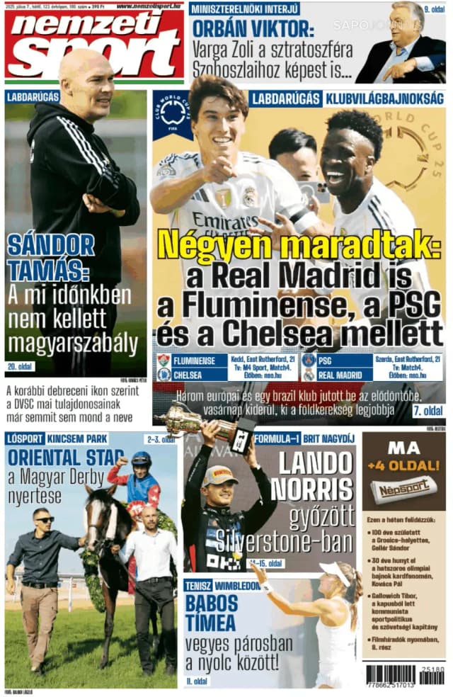 Capa jornal Nemzeti Sport 2025-07-07