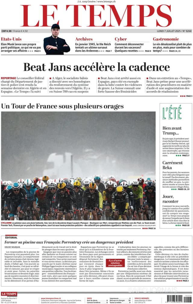 Capa jornal Le Temps 2025-07-07