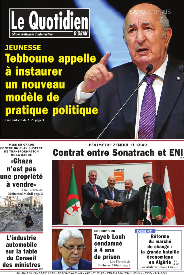 Capa jornal Le Quotidien D’Oran 2025-07-08