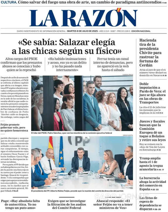 Capa jornal La Razón 2025-07-08