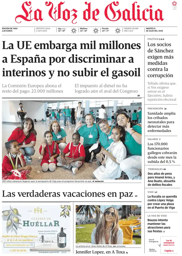 Capa jornal La Voz de Galicia 2025-07-08