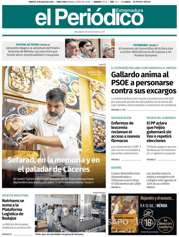 Capa jornal El Periódico de Extremadura 2025-07-08
