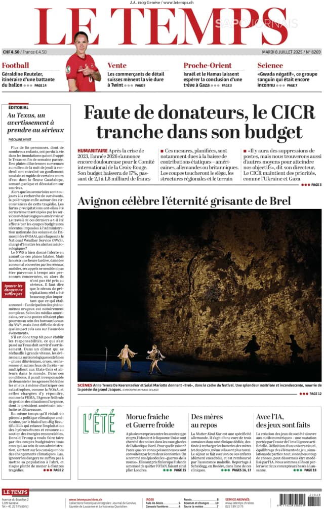 Capa jornal Le Temps 2025-07-08