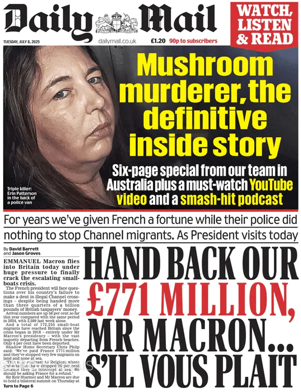 Capa jornal Daily Mail 2025-07-08
