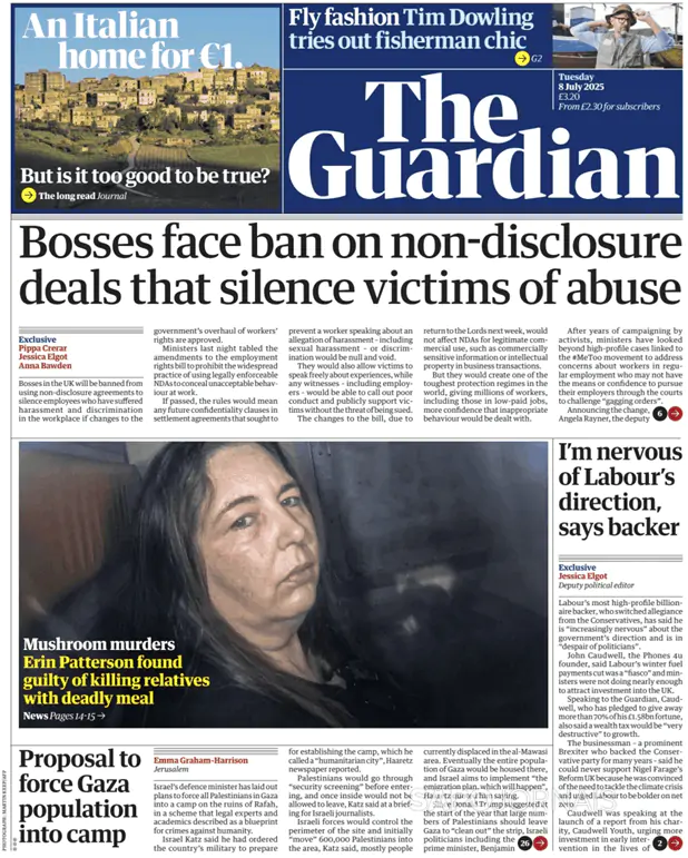 Capa jornal The Guardian 2025-07-08