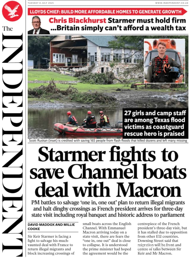Capa jornal The Independent 2025-07-08