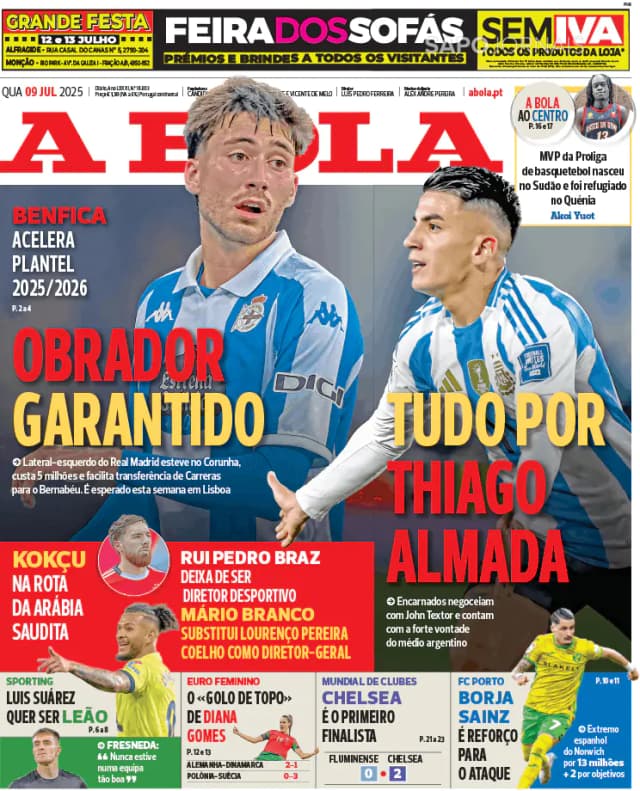 Capa jornal A Bola 2025-07-09