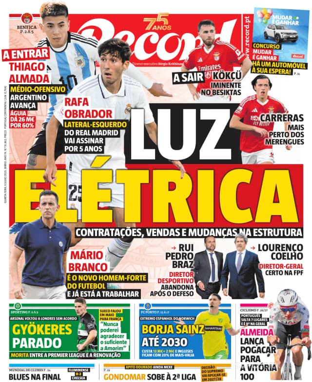 Capa jornal Record 2025-07-09
