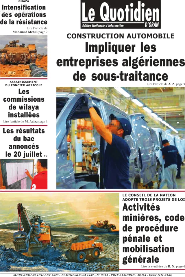 Capa jornal Le Quotidien D’Oran 2025-07-09