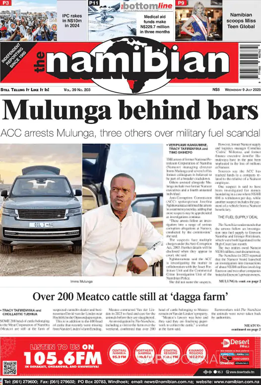 Capa jornal The Namibian 2025-07-09
