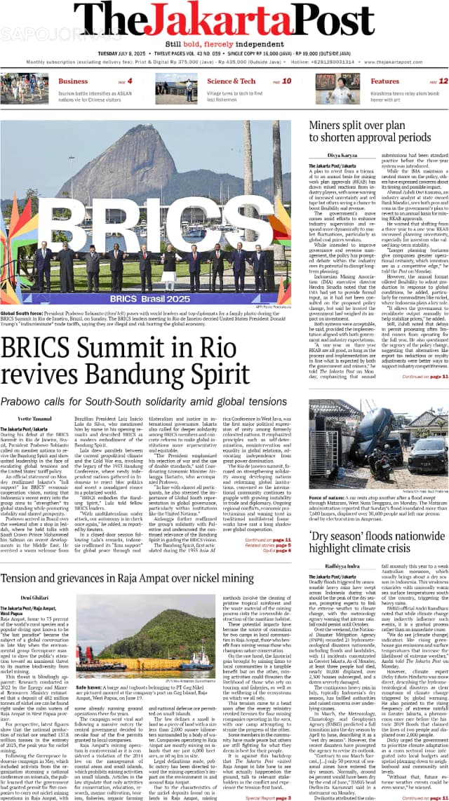 Capa jornal The Jakarta Post 2025-07-08
