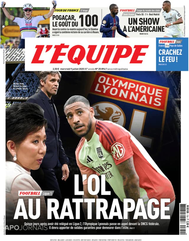 Capa jornal L'Équipe 2025-07-09