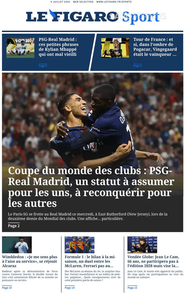 Capa jornal Le Figaro Sport 2025-07-09