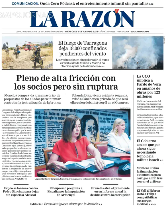 Capa jornal La Razón 2025-07-09