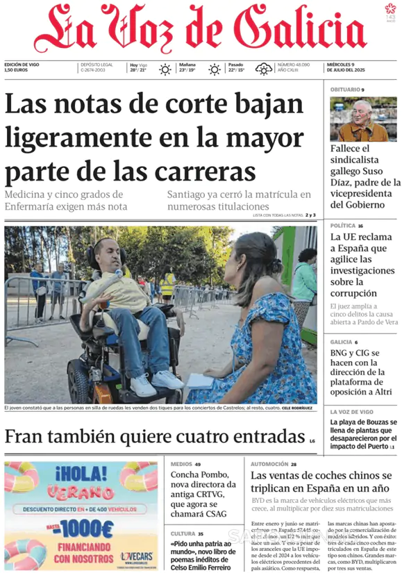 Capa jornal La Voz de Galicia 2025-07-09