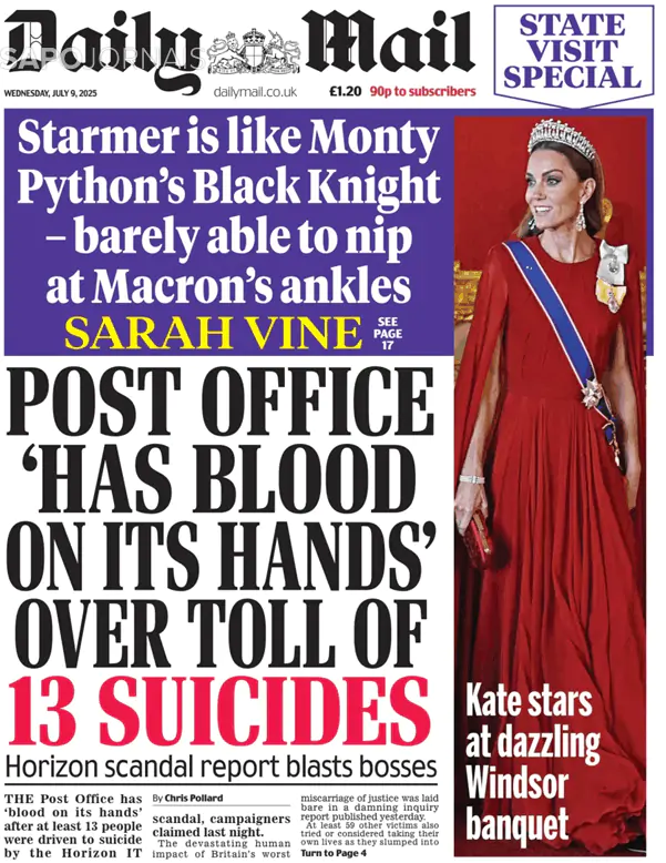 Capa jornal Daily Mail 2025-07-09