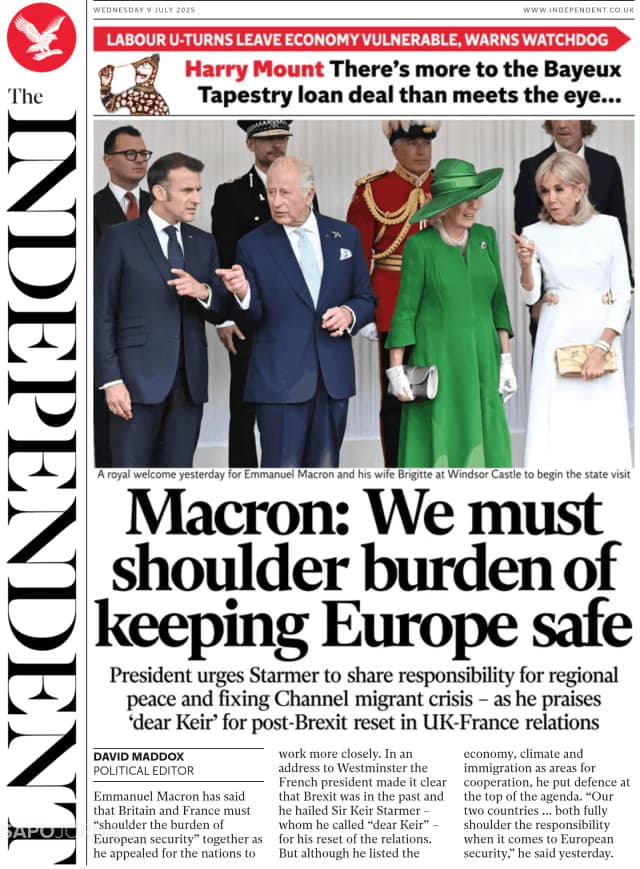 Capa jornal The Independent 2025-07-09
