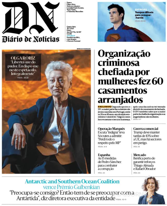 Capa jornal Diário de Notícias 2025-07-10