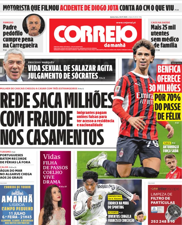 Capa jornal Correio da Manhã 2025-07-10