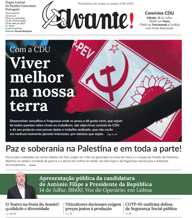 Capa jornal Avante! 2025-07-09