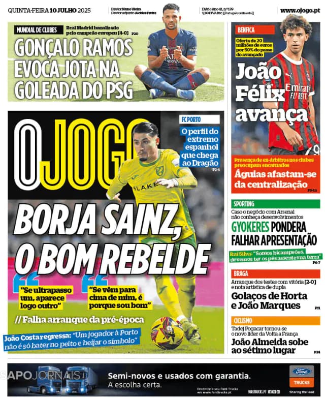 Capa jornal O Jogo 2025-07-10