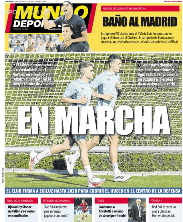 Capa jornal Mundo Deportivo (Bizkaia-Araba) 2025-07-10