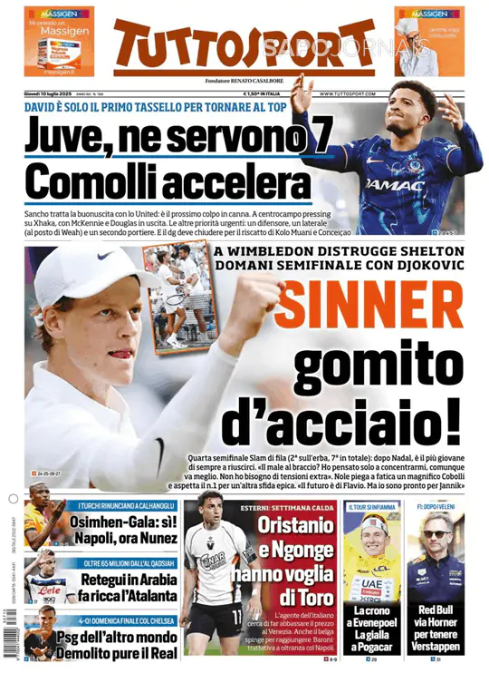 Capa jornal Tuttosport 2025-07-10