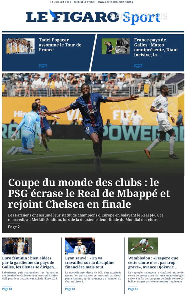 Capa jornal Le Figaro Sport 2025-07-10