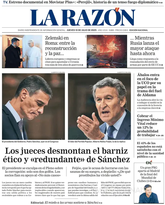 Capa jornal La Razón 2025-07-10