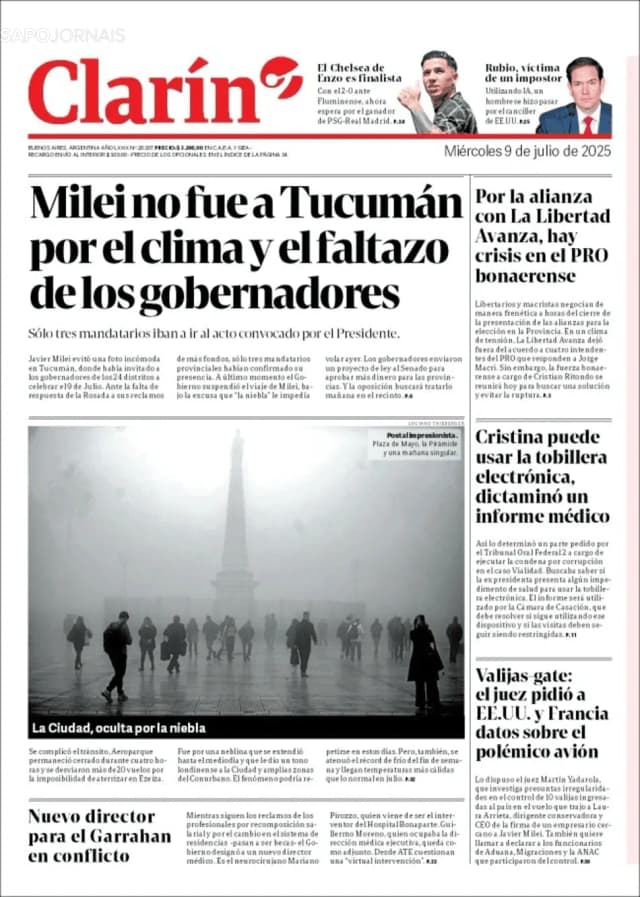Capa jornal Clarín 2025-07-09