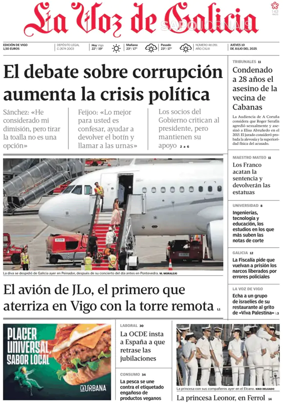 Capa jornal La Voz de Galicia 2025-07-10