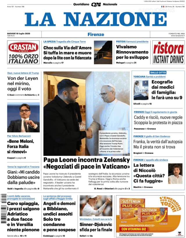 Capa jornal La Nazione 2025-07-10